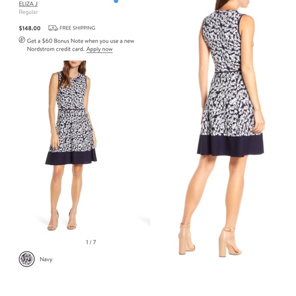 NWT Eliza J Knit Dress Fit & Flare Sleeveless Dress Size XL Navy & White - Picture 2 of 7
